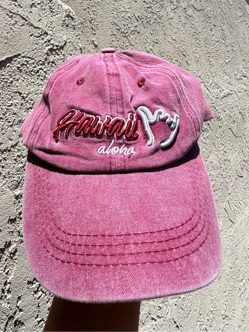 Hawaii Aloha Embroidered Pink Cotton Cap